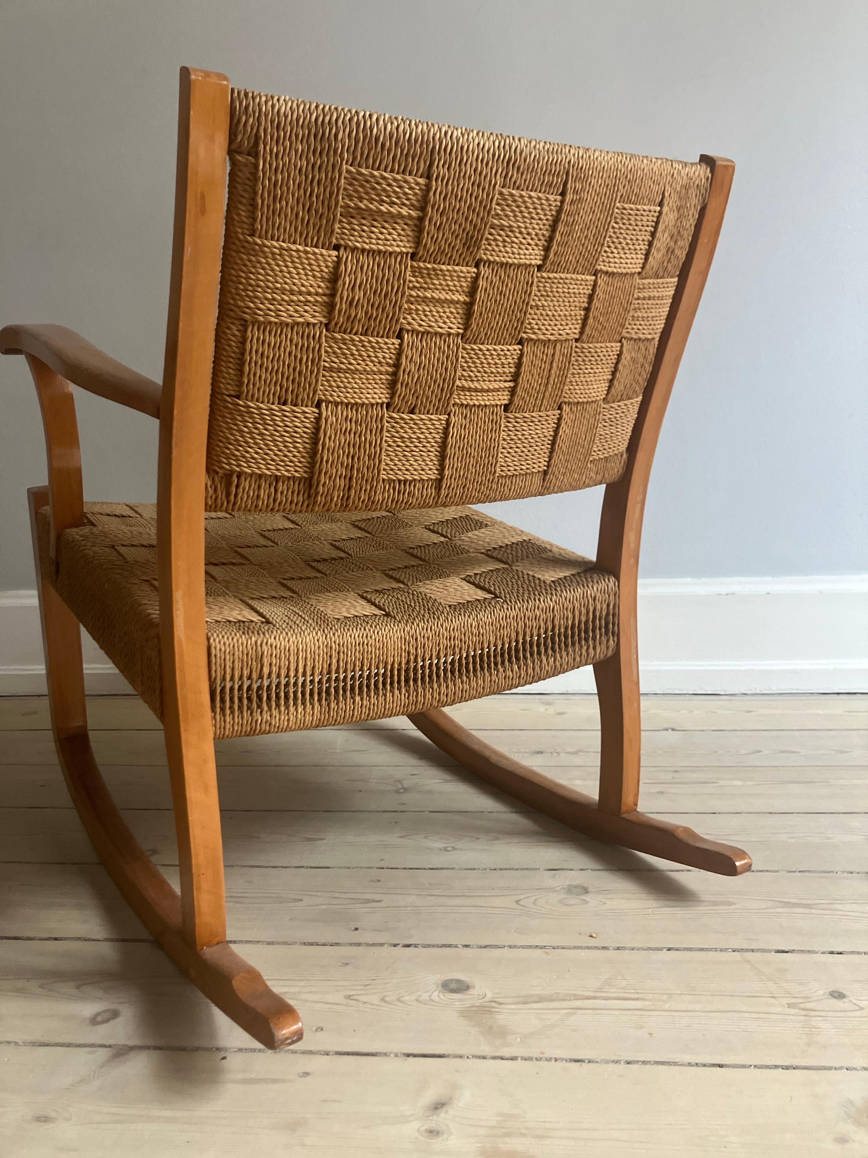 Osier Fauteuil à bascule Frits Schlegel, par Fritz Hansen en vente