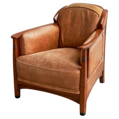Frits Schuitema Art Deco Armchair in Solid Oak and Cognac Leather