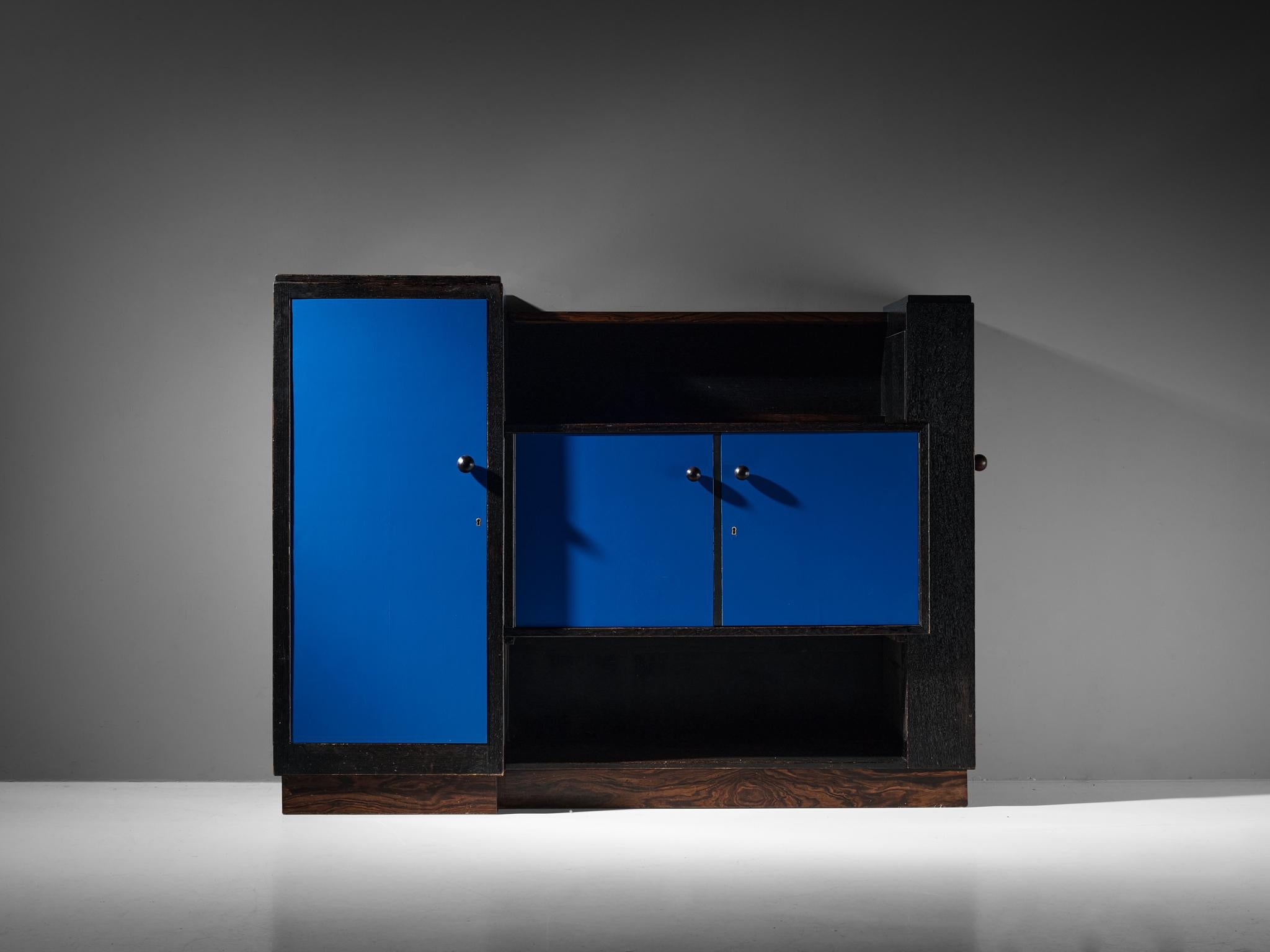 De Stijl Frits Spanjaard for H. Pander & Zonen Blue Sideboard in Pau Ferro and Oak