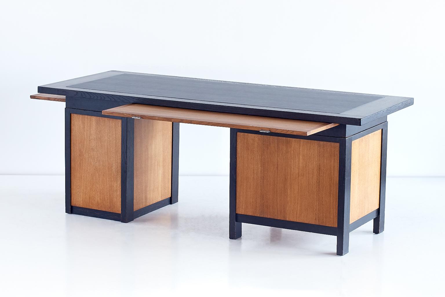 Dutch Frits Spanjaard Important Asymmetrical Desk in Oak and Macassar Ebony, 1932 For Sale