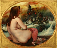 Mädchen mit Krebsen (Girl with Crabs) - Oil/Panel, Sea, Nude, Phantastic Realism