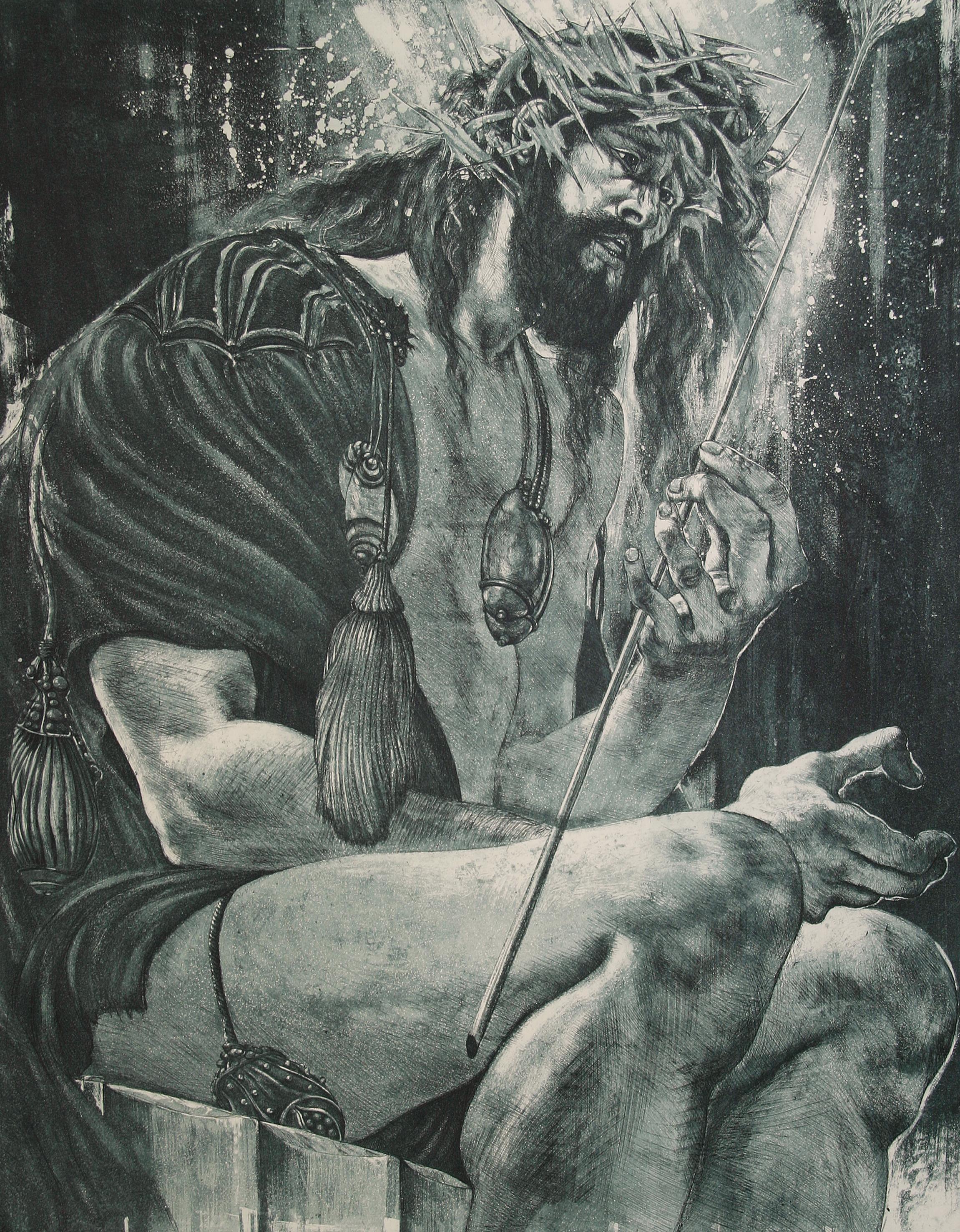 Fritz Aigner Portrait Print - Christus mit Dornenkrone / Christ with Crown of Thorns