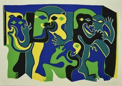 Green Figures - Original Screen Print by Fritz Baumgartner - 1970s