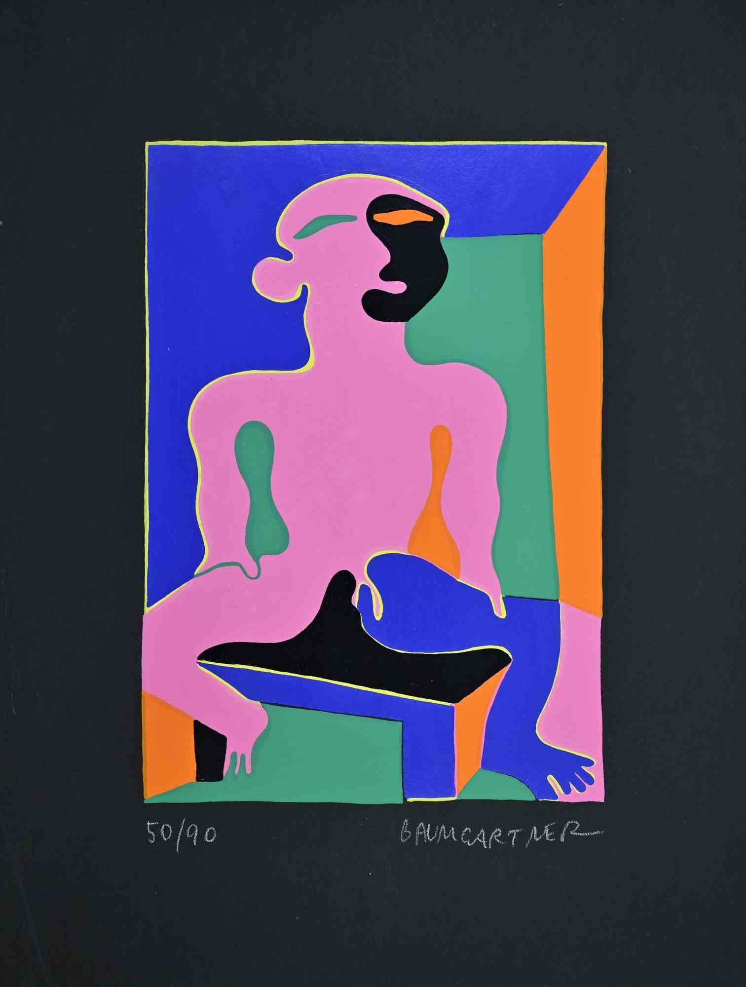 Man in Pink - Lithograph by Fritz Baumgartner - 1970ca