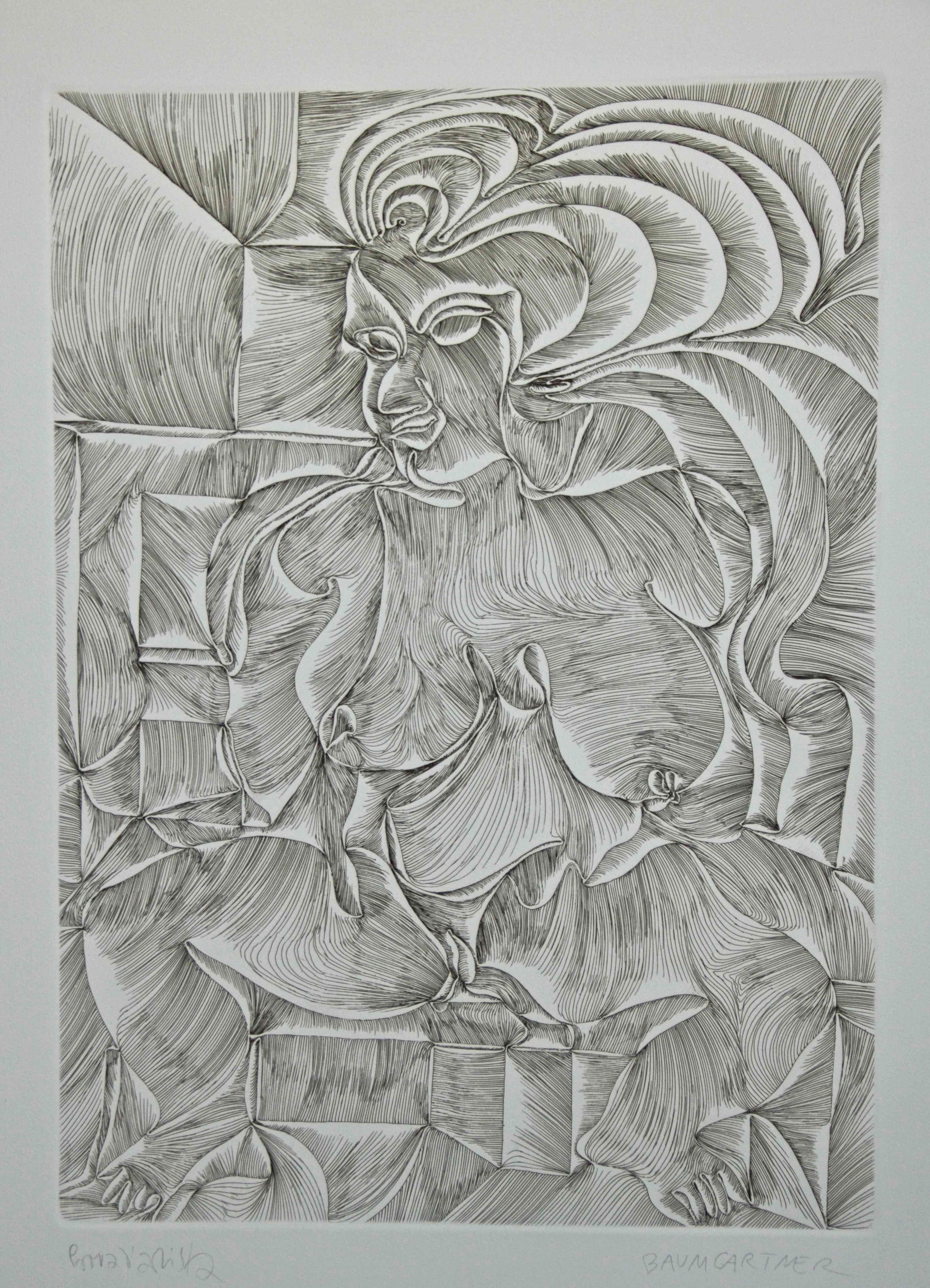 Woman Lithograph, Contemporary Etching on Paper, Signed, Edition of 30