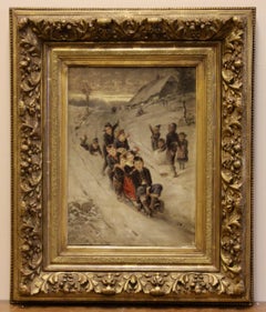 Fritz Beinke, Cheerful Winter Landscape with Children Playing and Sledding.