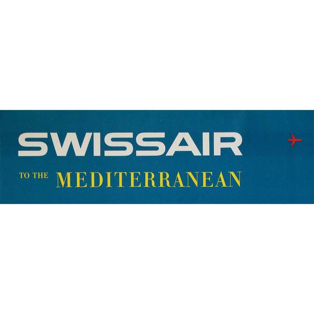 Affiche de voyage originale de 1958 pour Swissair vers la Méditerranée par Fritz Bühler en vente 2