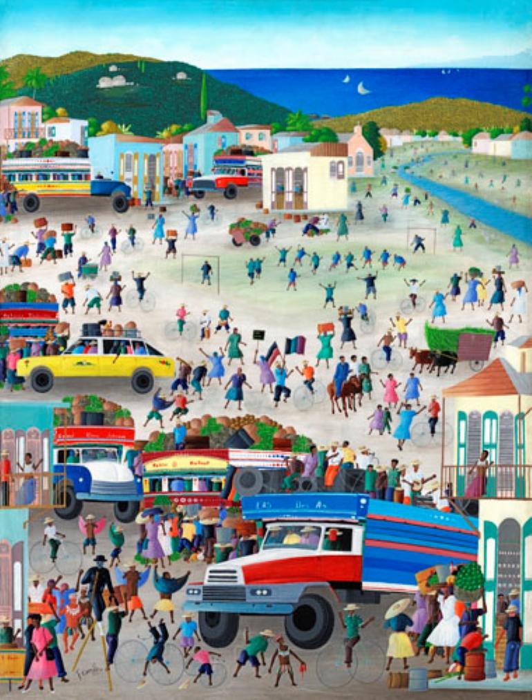 'Haitian Village Market by the Sea' - Print by Fritz Camille