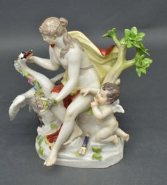 Germany Meissen porcelain Leda and the Swan. Handpaint. Ca. 19th C. 17x18x14 cm