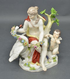 Germany Meissen porcelain Leda and the Swan. Handpaint. Ca. 19th C. 17x18x14 cm