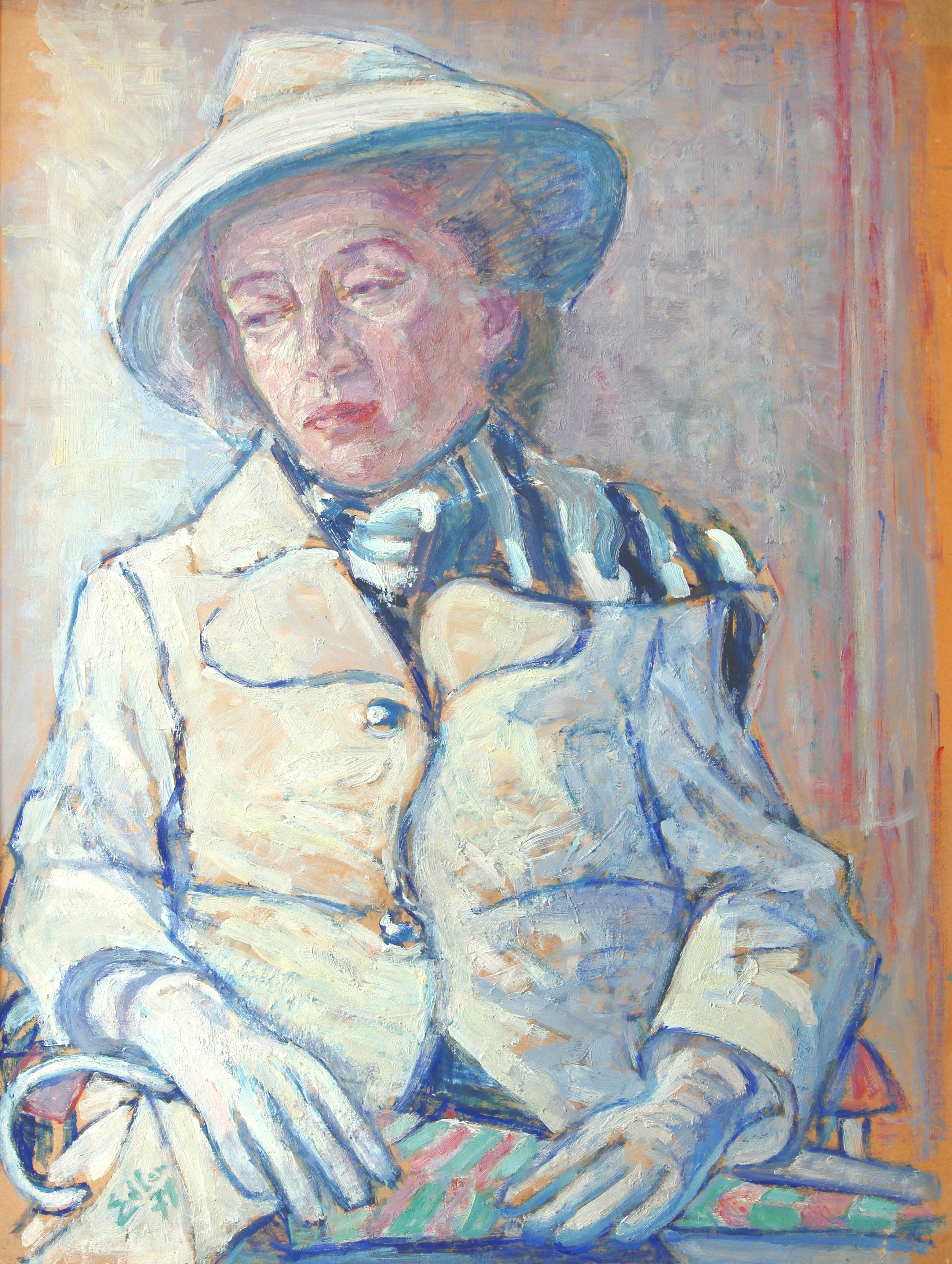  Portrait d'une femme, peinture à l'huile sur carton 1971 par Fritz Edler en vente 1