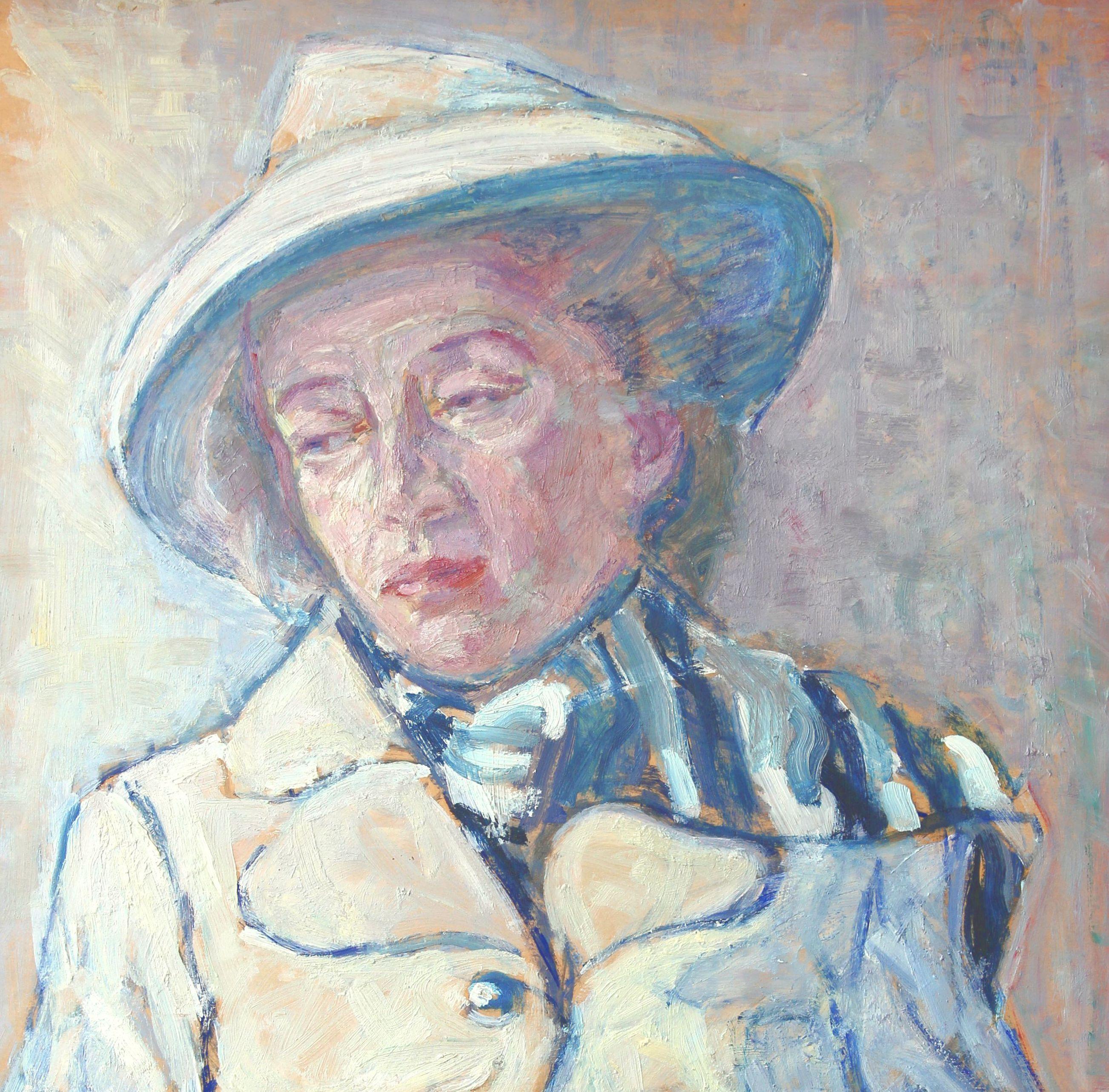  Portrait d'une femme, peinture à l'huile sur carton 1971 par Fritz Edler en vente 2