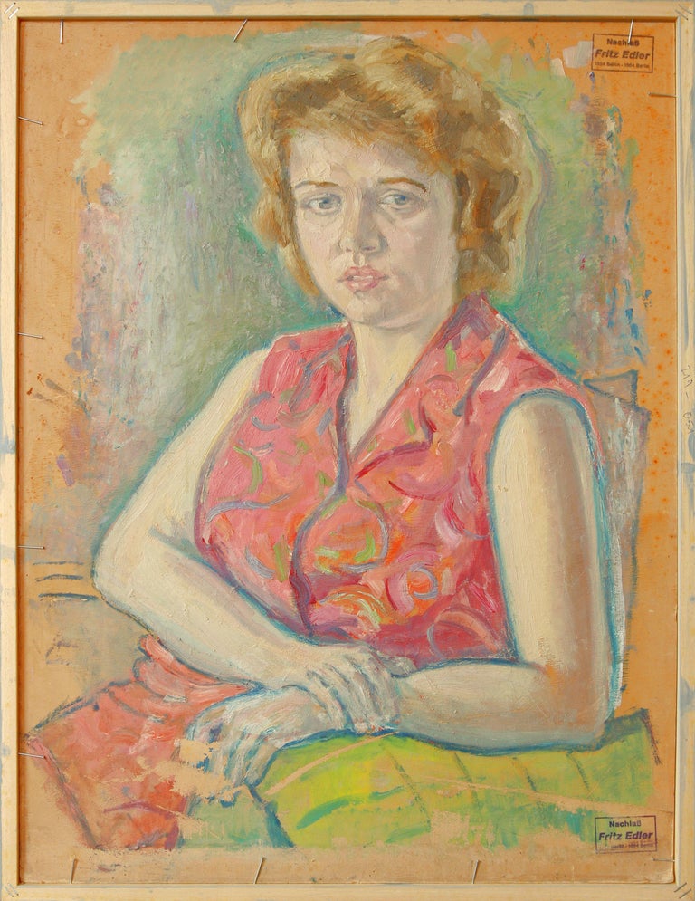 Fritz Edler Portrait of a Lady, Oil Paint on Cardboard 1971 by Fritz