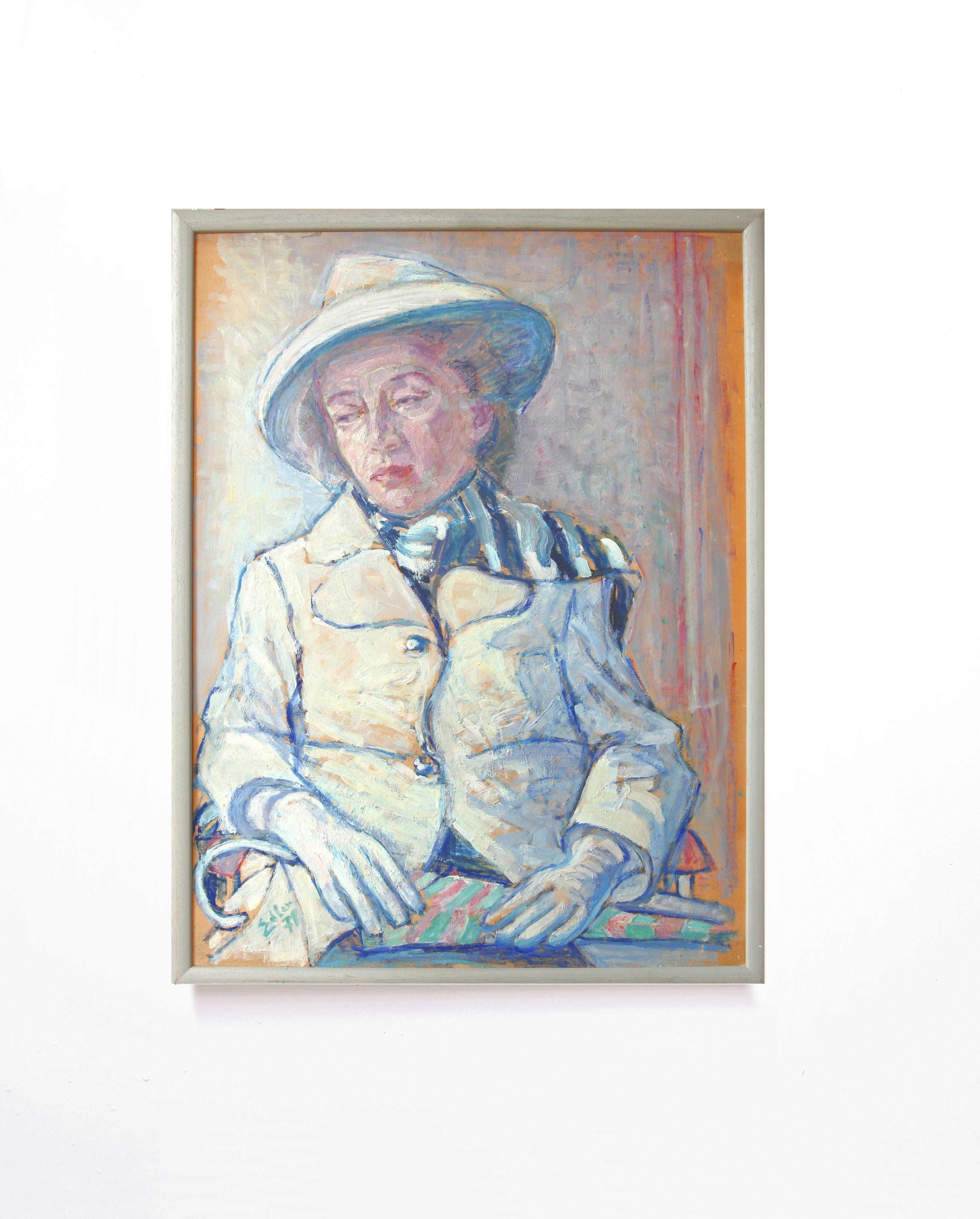  Portrait d'une femme, peinture à l'huile sur carton 1971 par Fritz Edler en vente 6