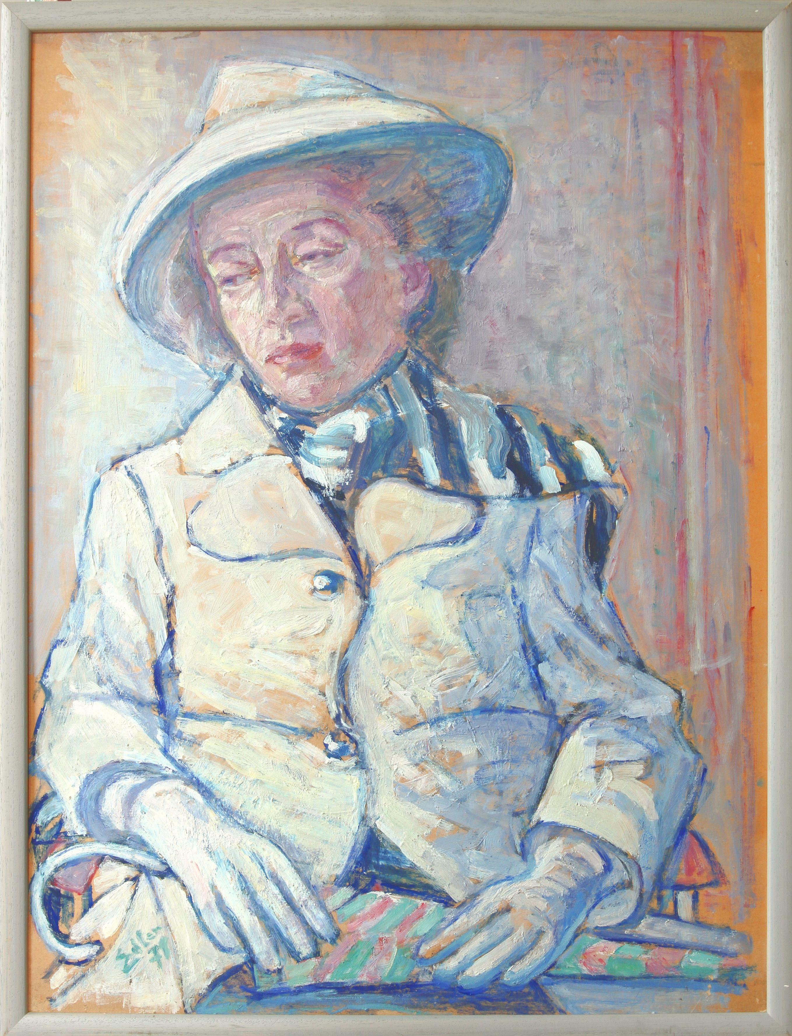 Oil paint on cardboard 1971 by Fritz Edler, Germany ( 1894-1994 ). Signed and dated lower left: Edler 71
Verso portrait of a young woman. Estate stamps on top- and lower right. Framed. 
Dimensions; Height 29.65 in ( 75,3 cm ), Width: 21.73 in ( 55,2
