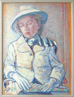  Portrait d'une femme, peinture à l'huile sur carton 1971 par Fritz Edler