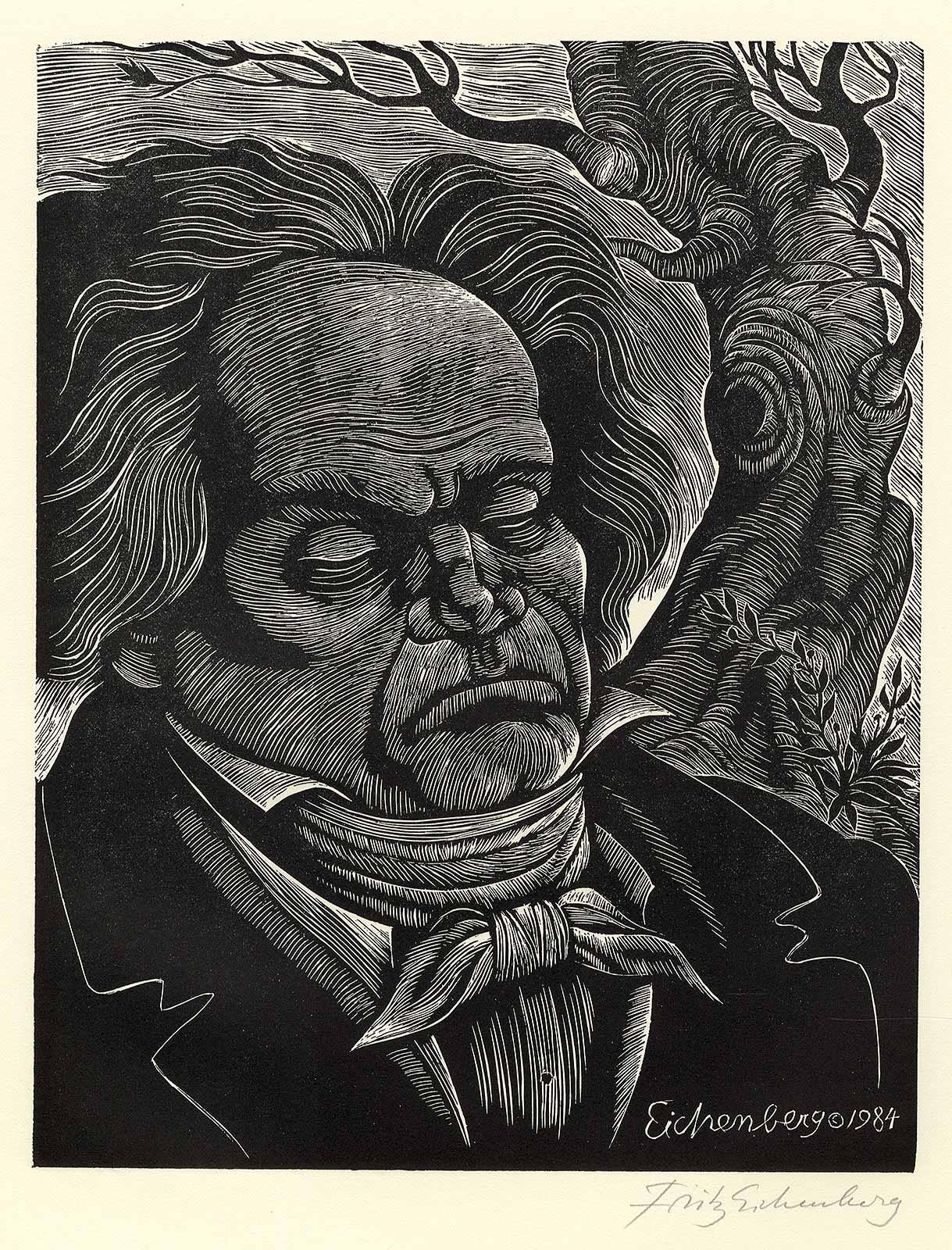 Beethoven (Portrait of German classical composer Ludwig van Beethoven) - American Modern Print by Fritz Eichenberg.