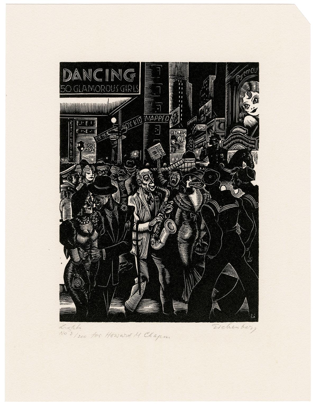 'City Lights' — Vintage Wood Engraving, New York City, 1934 - Print by Fritz Eichenberg.