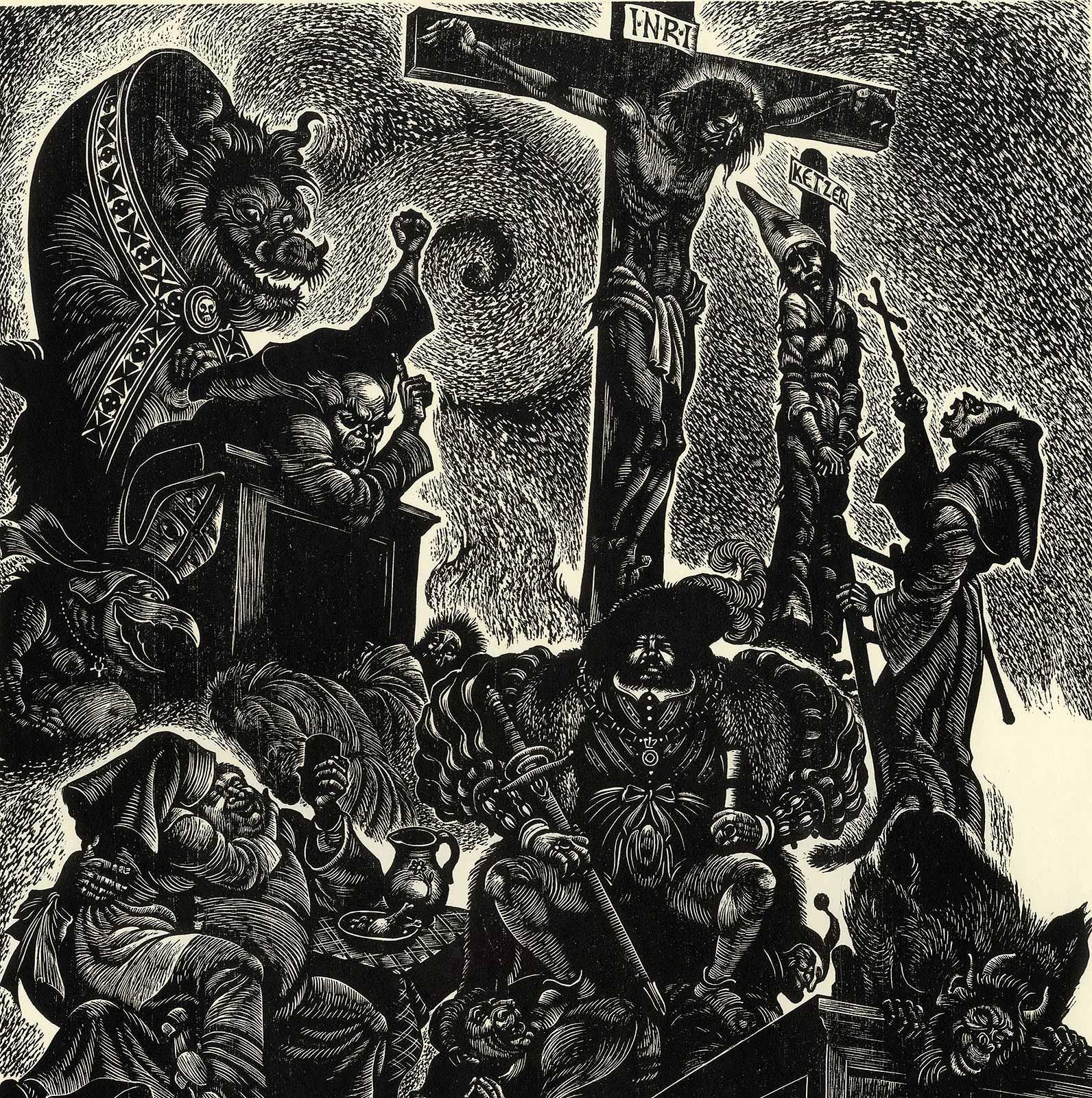 Follies of the Monks  -- Erasmus - Print by Fritz Eichenberg.