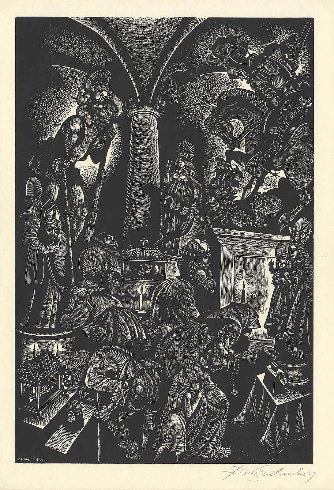 Folly of Worshipping Idols - American Modern Print by Fritz Eichenberg.