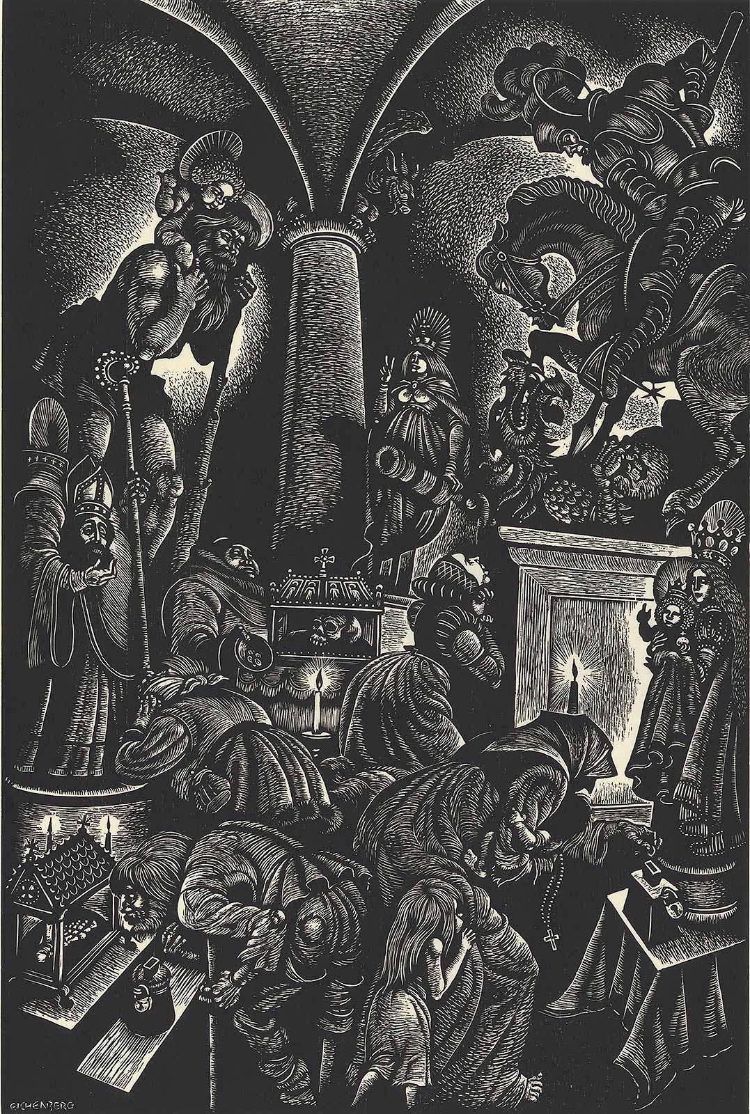 Fritz Eichenberg. Figurative Print - Folly of Worshipping Idols