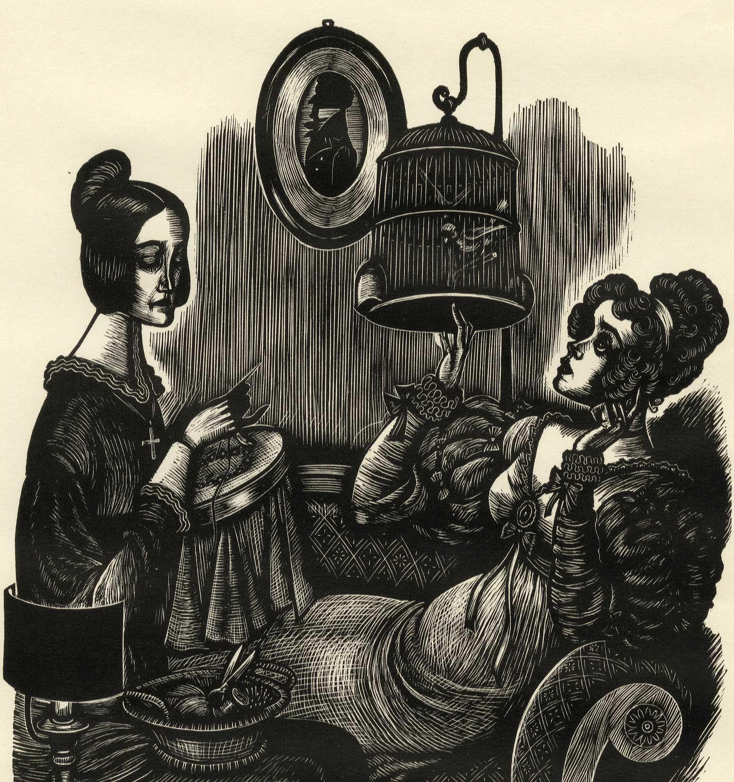 Georgiana et Eliza (cousins de Jane Eyre) - Print de Fritz Eichenberg.
