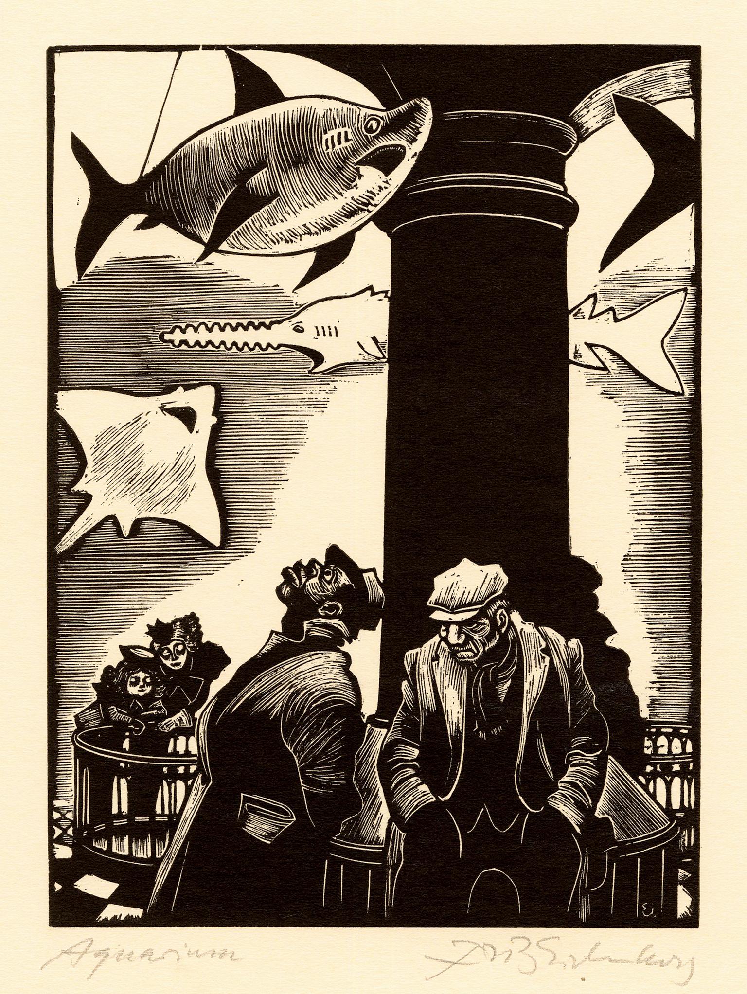 Fritz Eichenberg. Figurative Print – The Aquarium" - WPA-Ära 1930er Jahre Grafische Modernität
