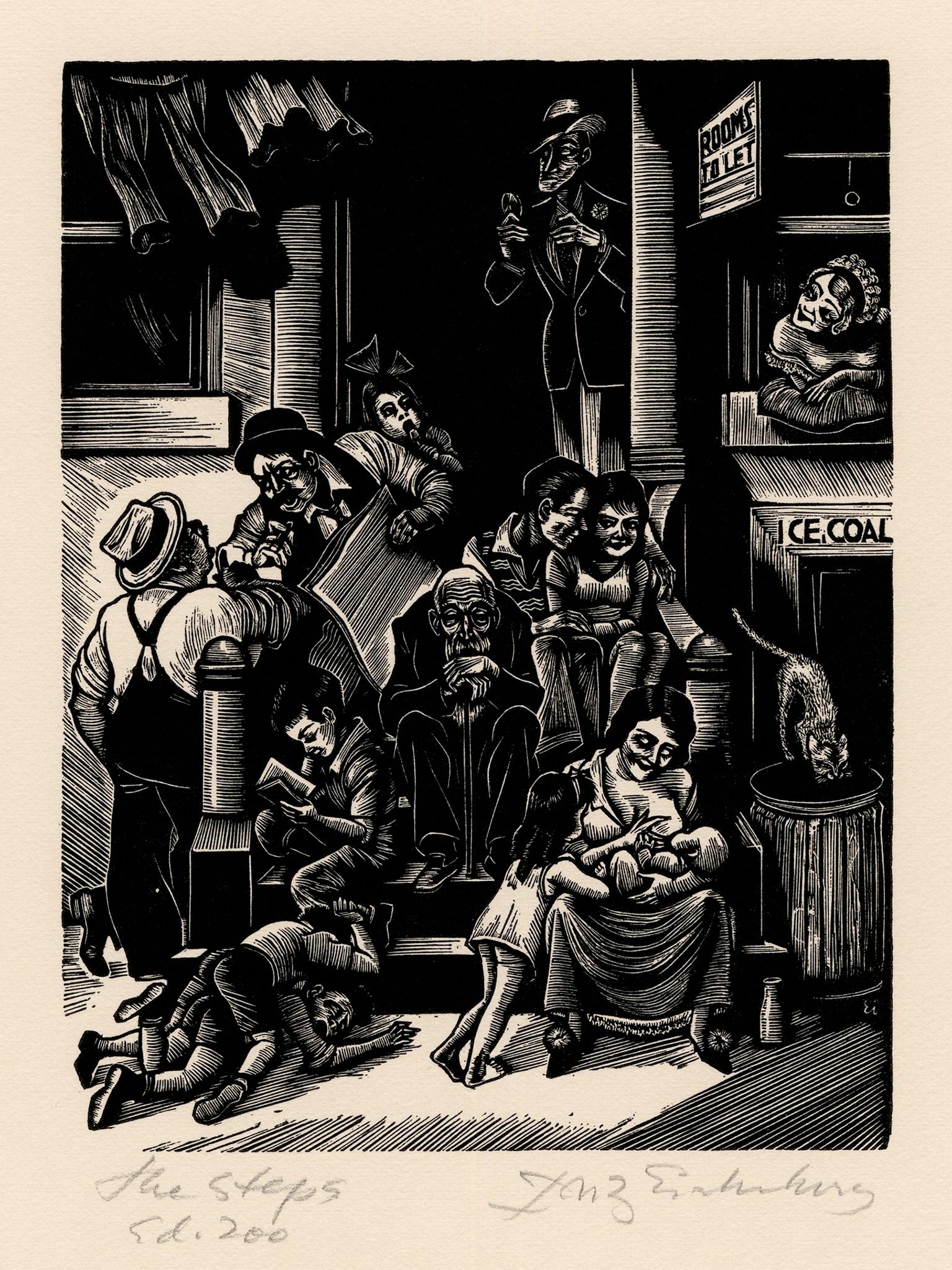 Fritz Eichenberg. Figurative Print - 'The Steps' — WPA Era 1930s Graphic Modernism