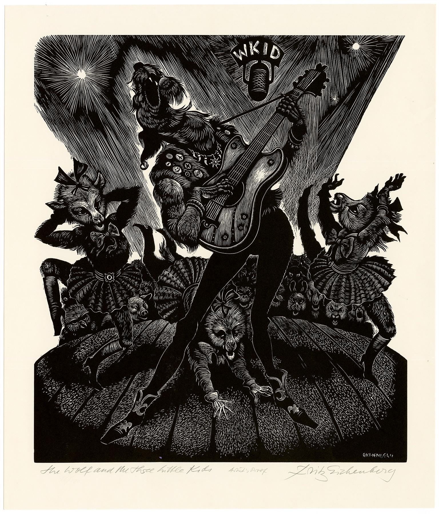 'The Wolf and the Little Kids' — Graphic Modernism - Print by Fritz Eichenberg.