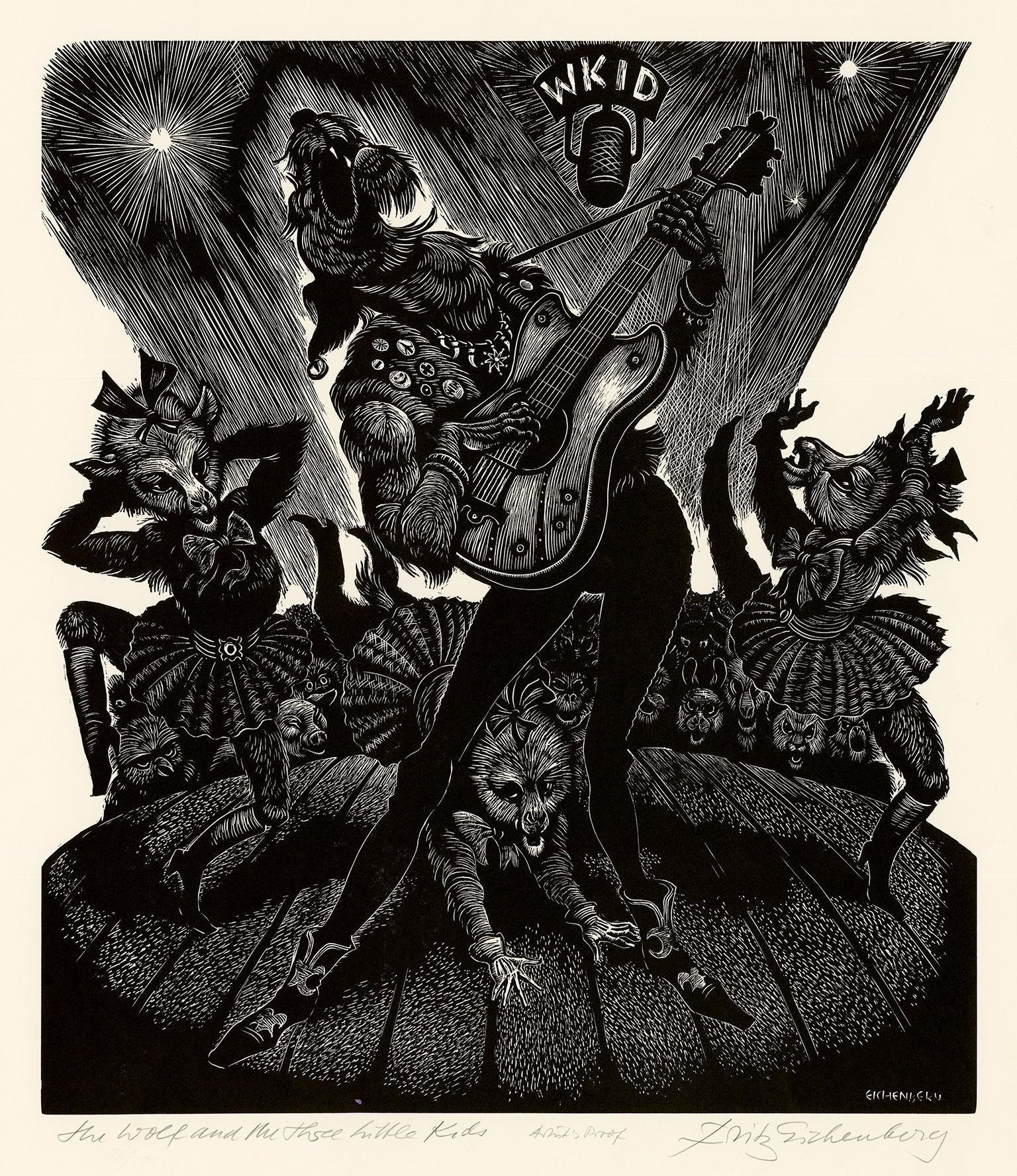 Fritz Eichenberg. Figurative Print - 'The Wolf and the Little Kids' — Graphic Modernism