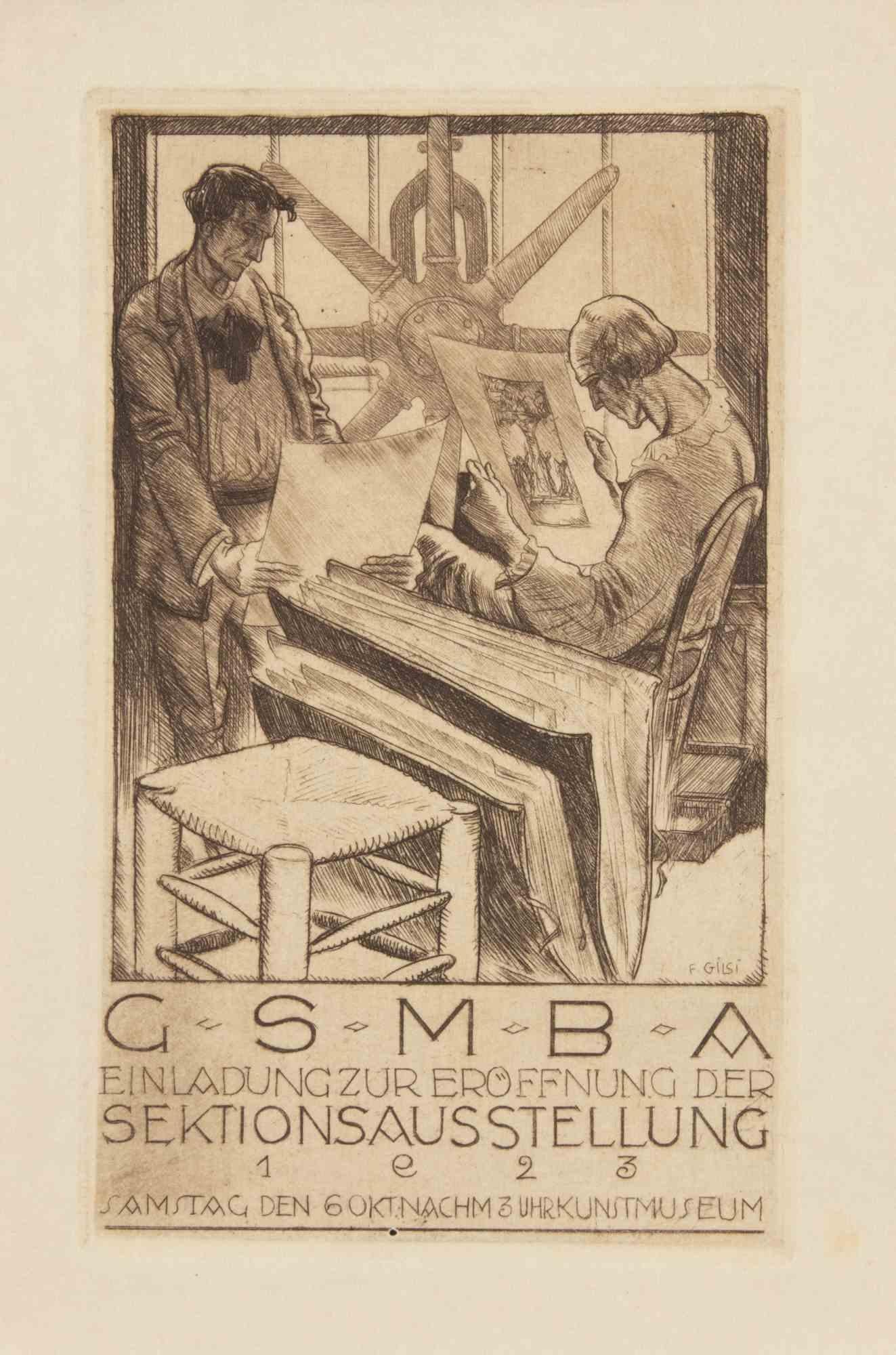 Invitation GSMBA 1923 - Gravure de Fritz Gilsi - 1923