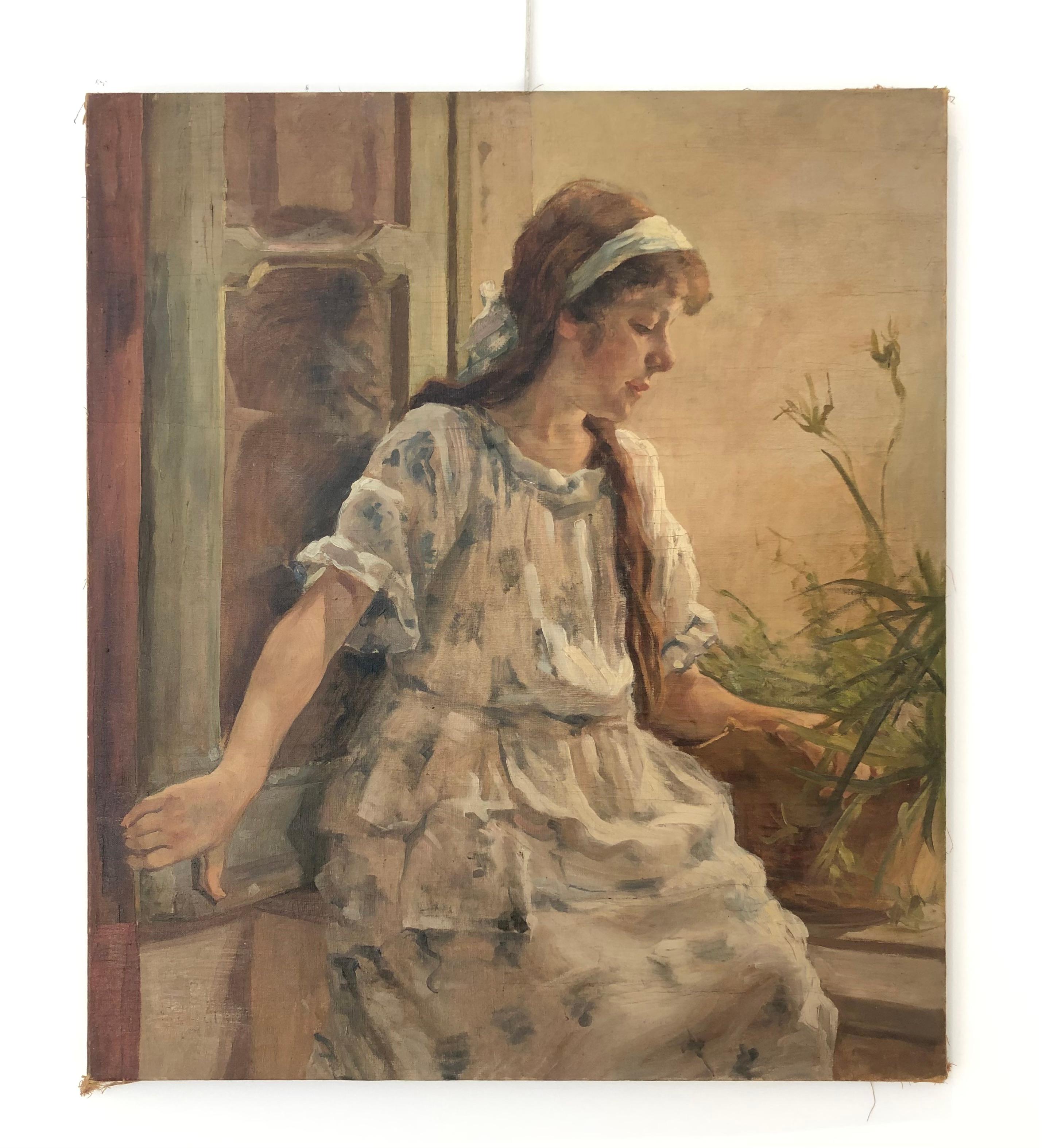 Girl by the window - Painting by Fritz Glarner