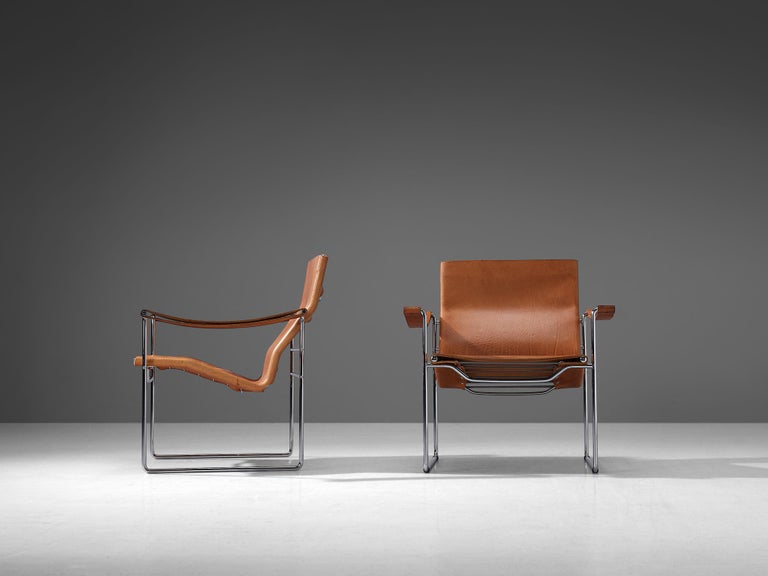 Fritz Haller for Heinrich Pfalzberger Pair of Armchairs in Cognac Leather For Sale 2