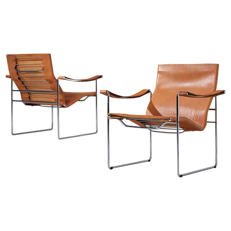 Fritz Haller for Heinrich Pfalzberger Pair of Armchairs in Cognac Leather For Sale