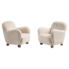 Vintage Fritz Hansen 1565 Sheepskin Lounge Chairs, c1940s