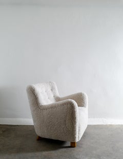 Fritz Hansen "1669" Arm Lounge Chair in Sheepskin Produced in Denmark, 1940s