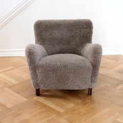 Fritz Hansen 1669 Armchair, Brown Sheepskin, Denmark 1930s, Scandinavian Modern