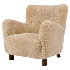 Fritz Hansen "1669" Easy Arm Chair in Sheepskin Produced in Denmark, 1940s