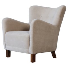 Fritz Hansen 1669 Variant Armchair, Reupholstered in Pure Alpaca, Denmark, 1940s