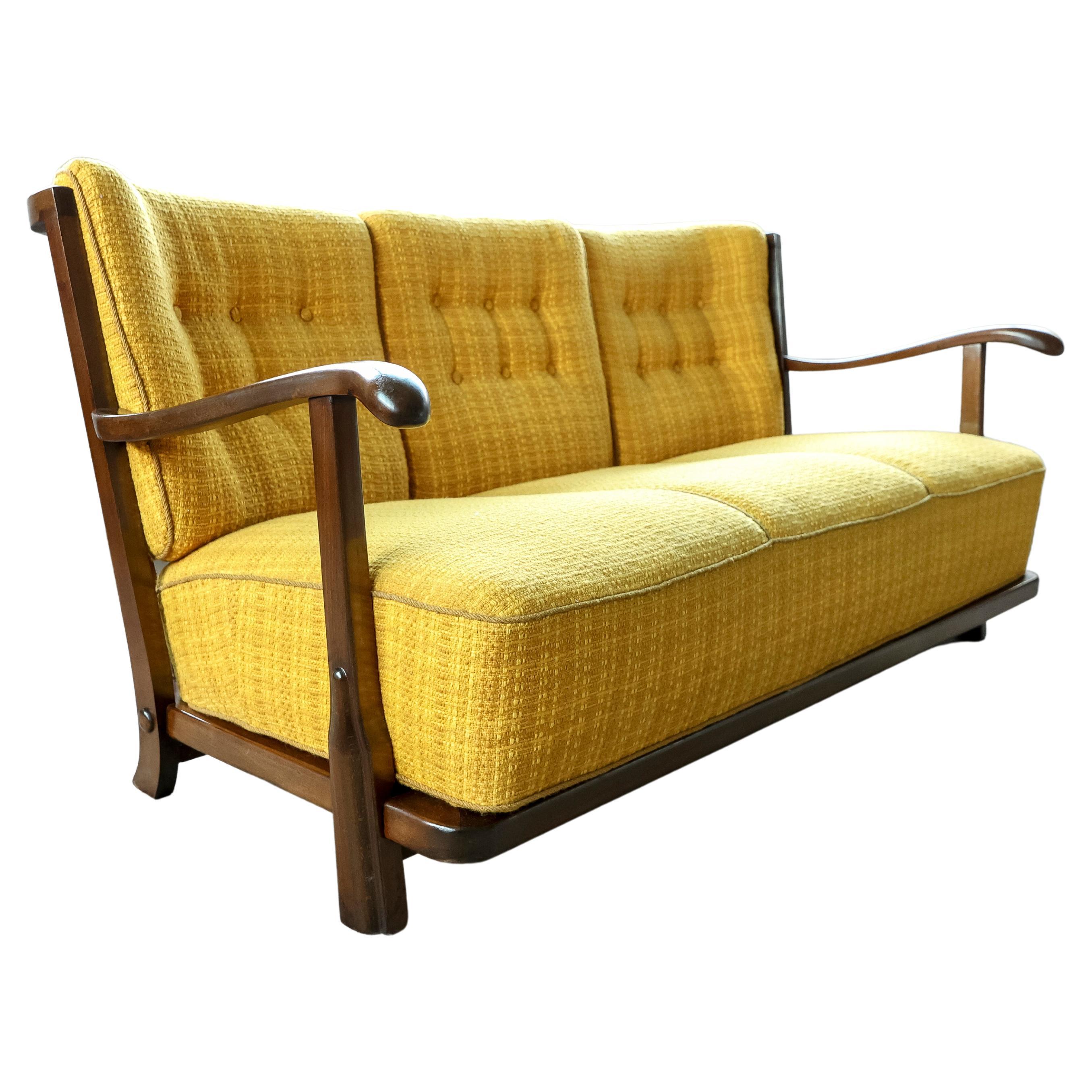 Fritz Hansen 1940s Model 1594 Spindle Back Sofa Danish Midcentury