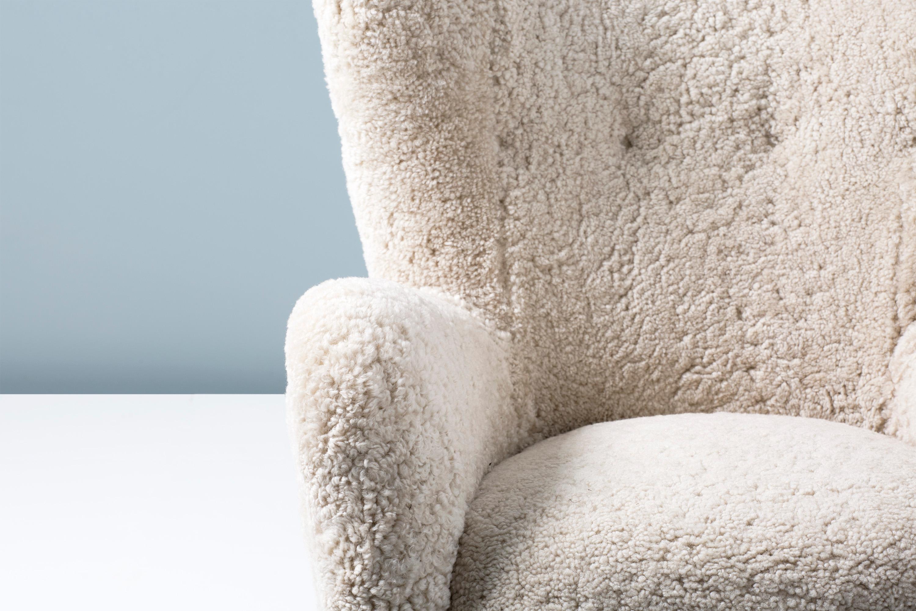Scandinavian Modern Fritz Hansen 1940s Sheepskin Armchair