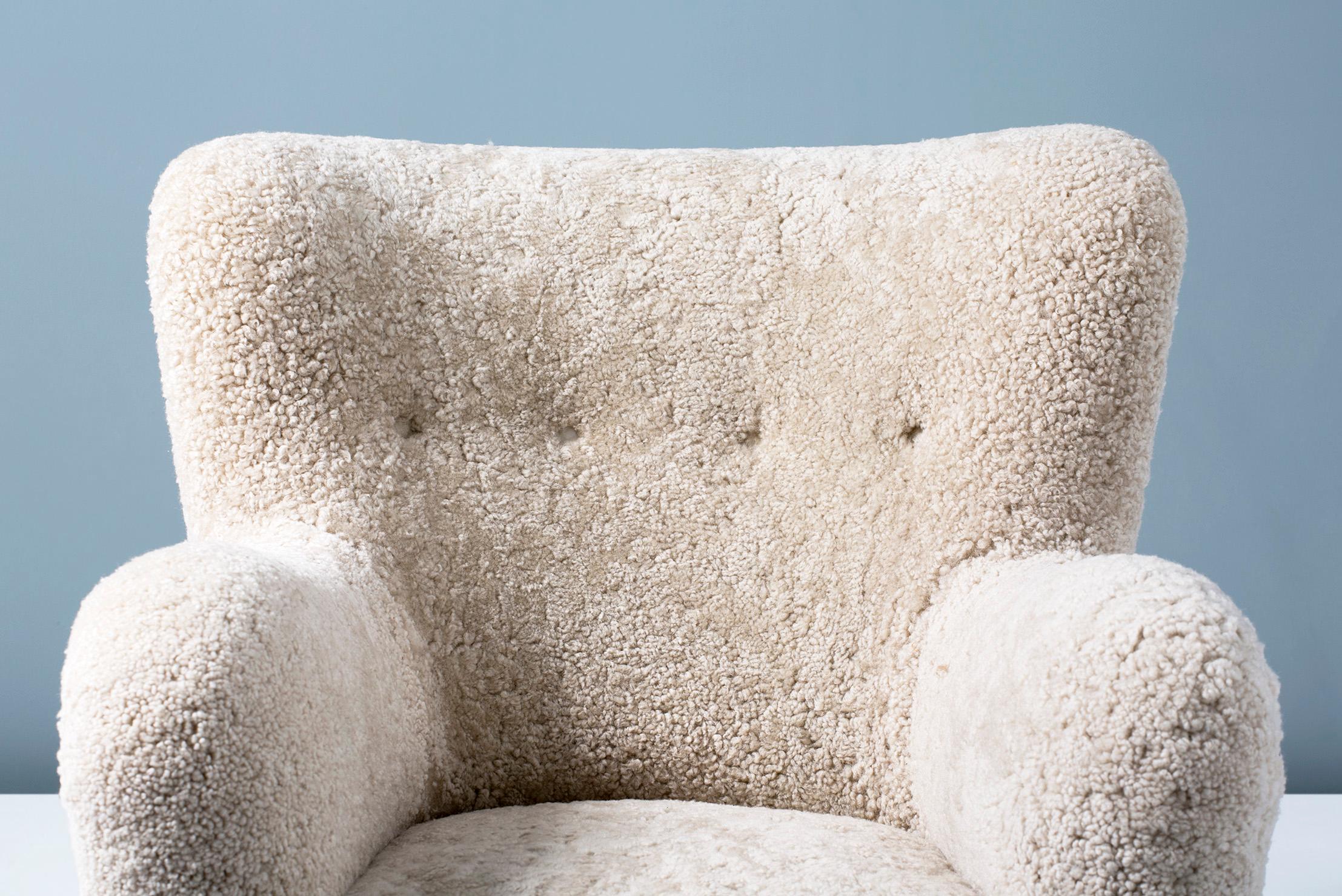 Scandinavian Modern Fritz Hansen 1940s Sheepskin Armchair
