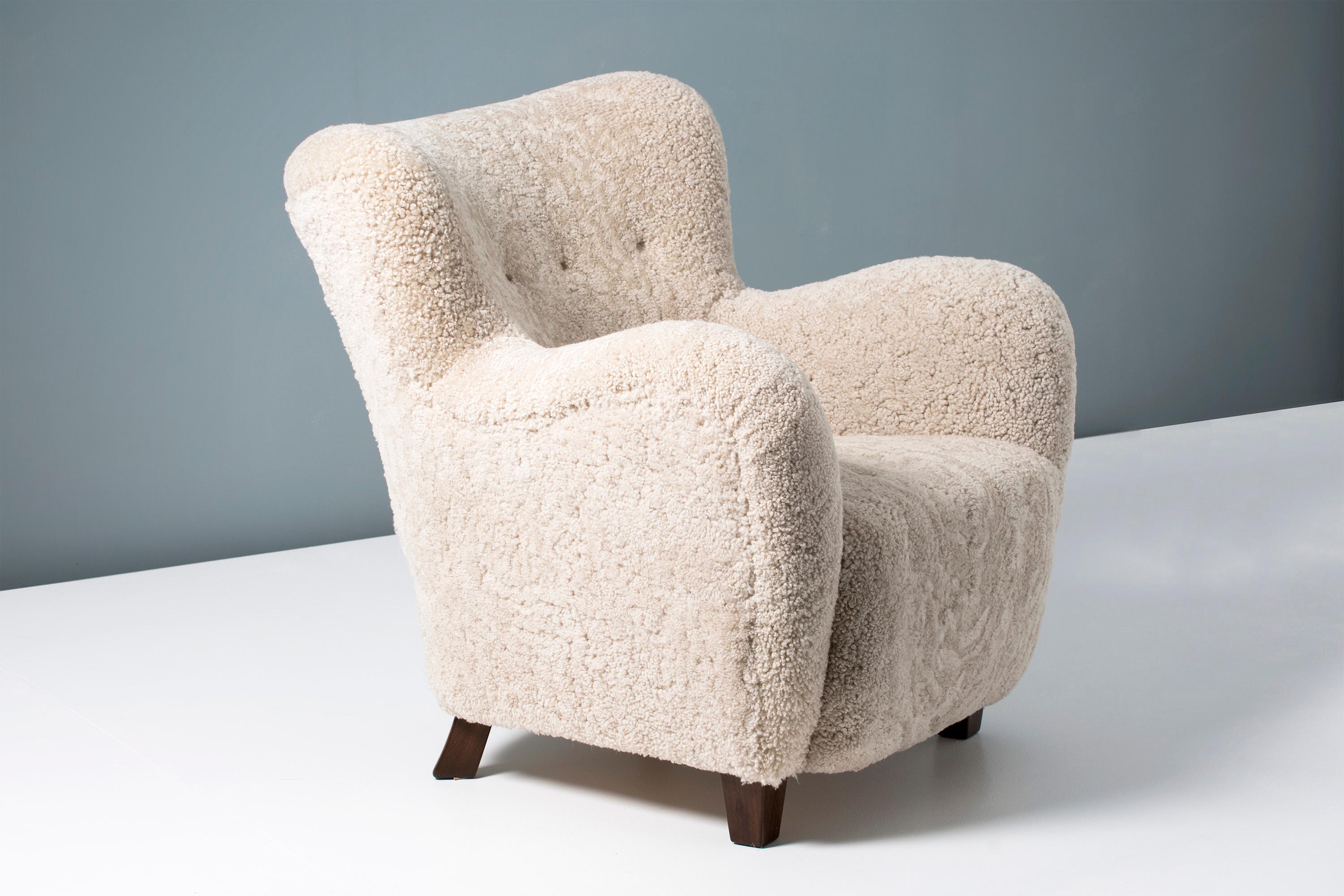 Danish Fritz Hansen 1940s Sheepskin Armchair