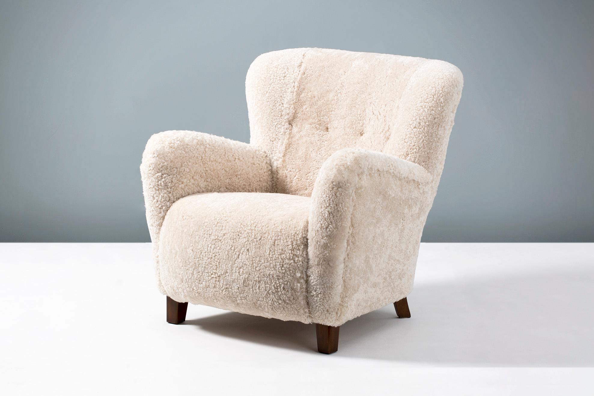 Danish Fritz Hansen 1940s Sheepskin Armchair