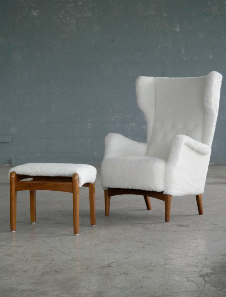 Fritz Hansen 1950s Danish Wingback Chair Model 8023 with Ottoman in ...