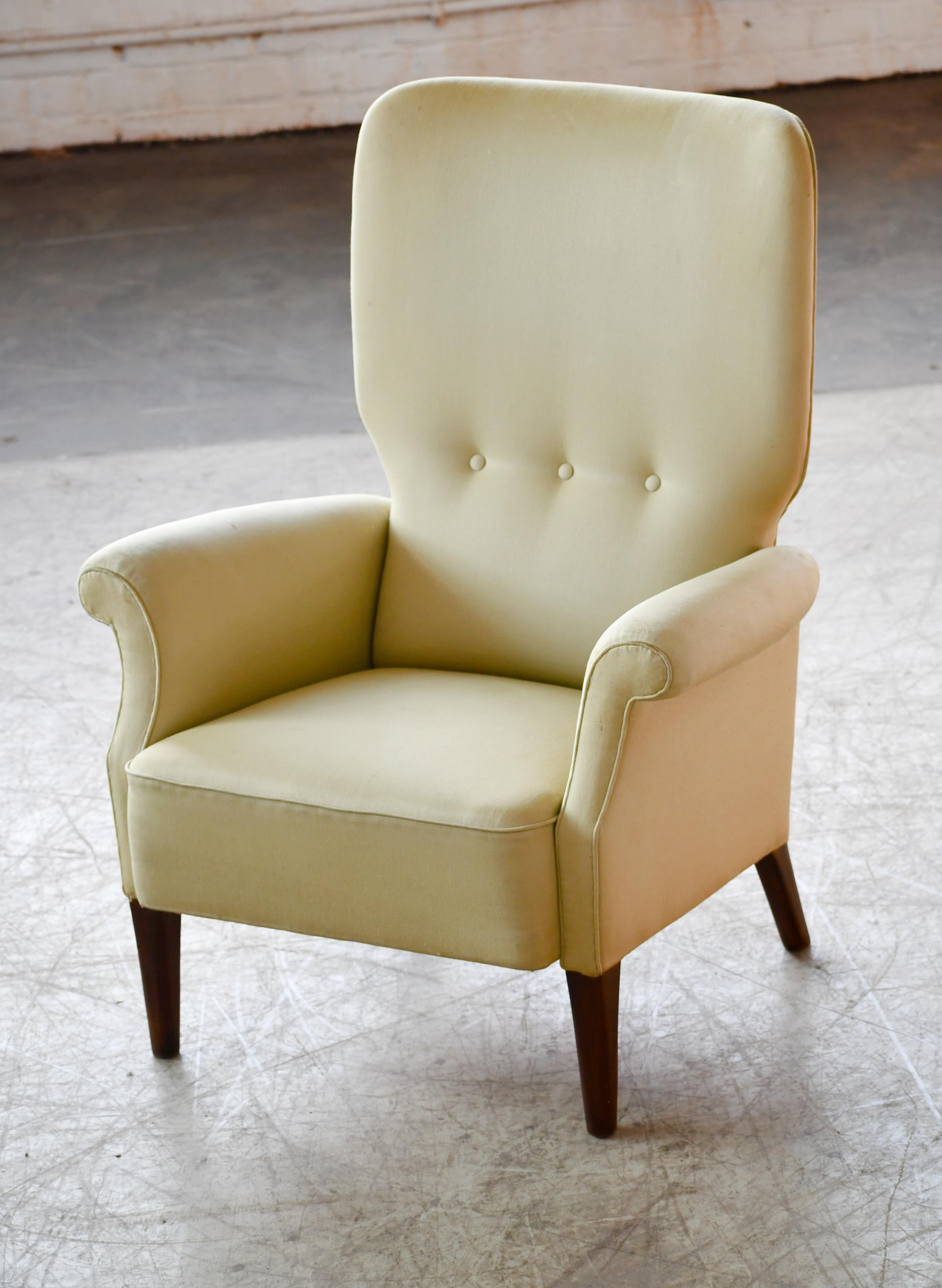Mid-Century Modern Fritz Hansen 1950s Highback Lounge Chair Danish Midcentury