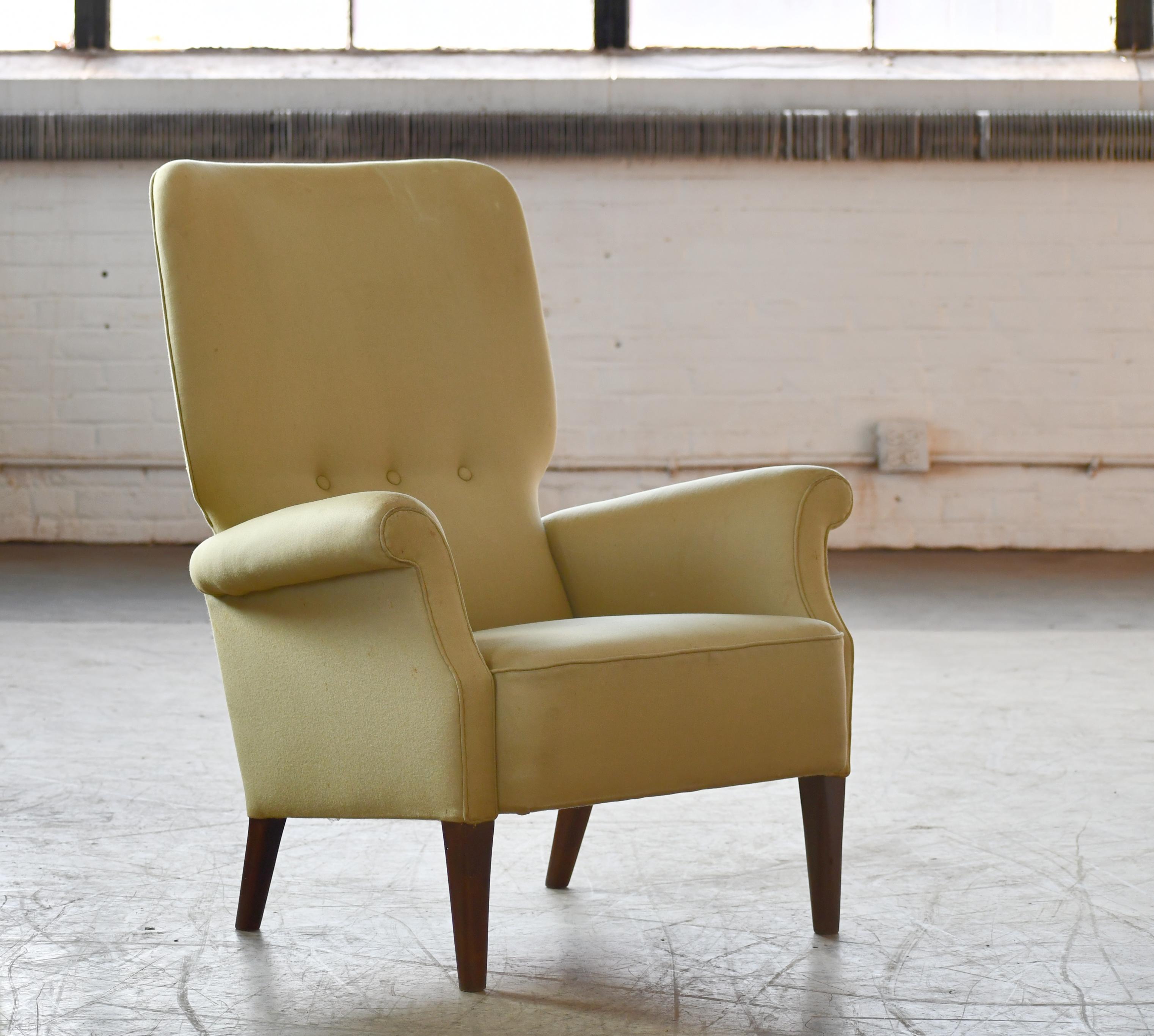 Fritz Hansen 1950s Highback Lounge Chair Danish Midcentury In Good Condition In Bridgeport, CT