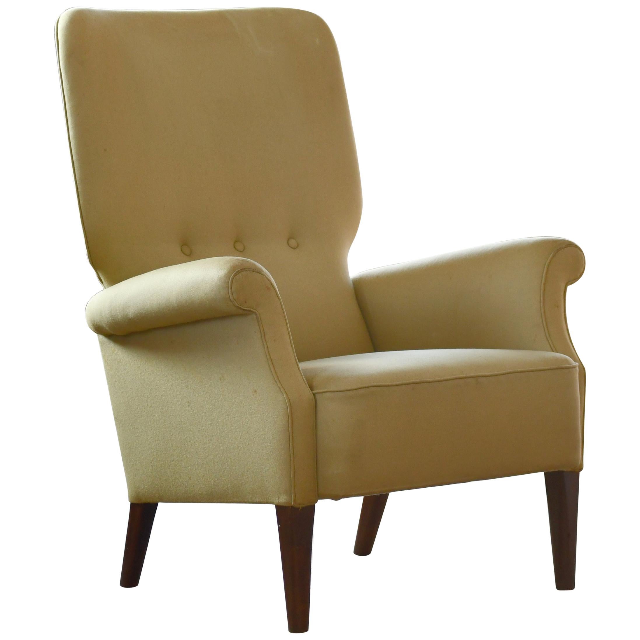 Fritz Hansen 1950s Highback Lounge Chair Danish Midcentury