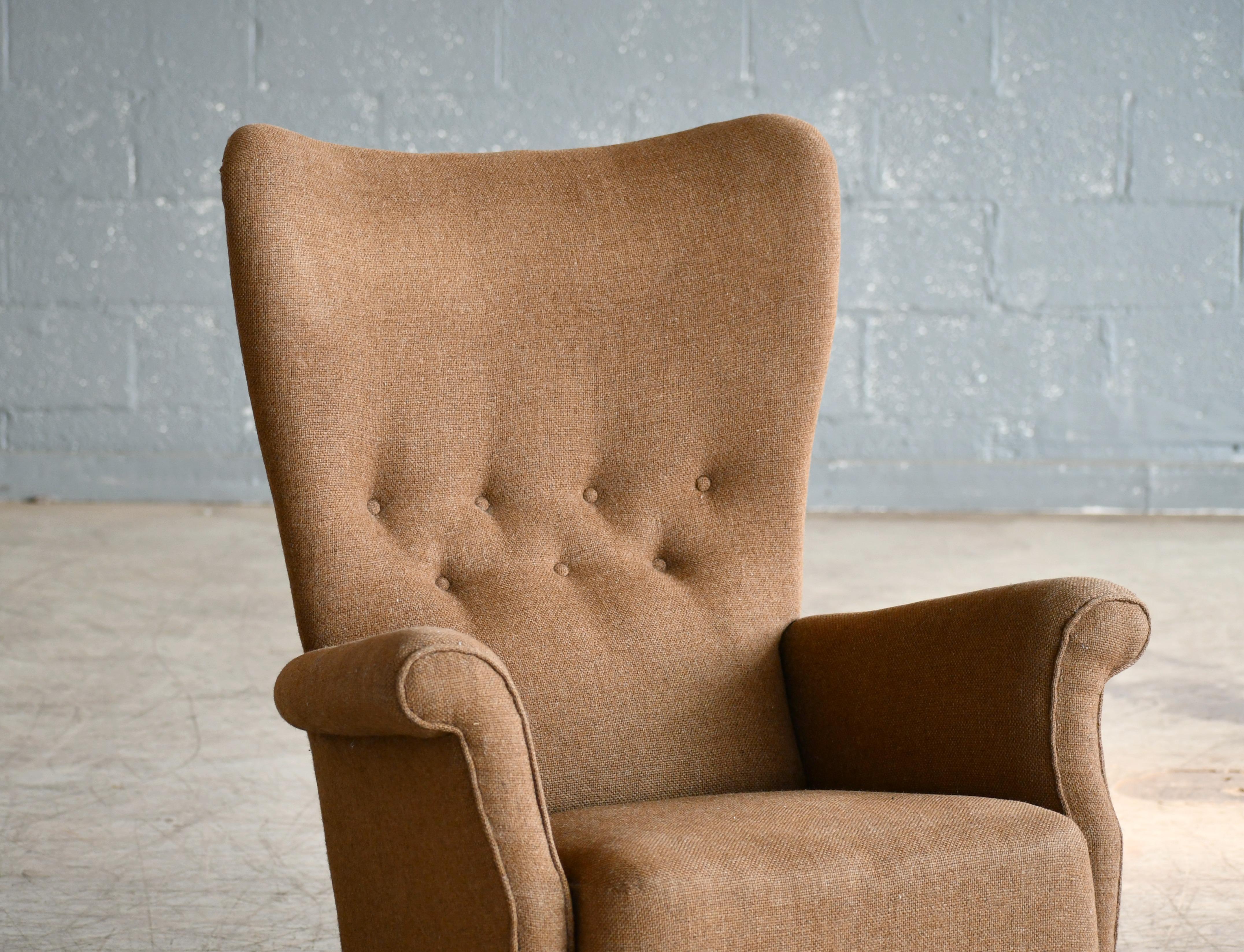 Mid-20th Century Fritz Hansen 1950s Highback Lounge Chair Model 8023 Variant Danish Midcentury