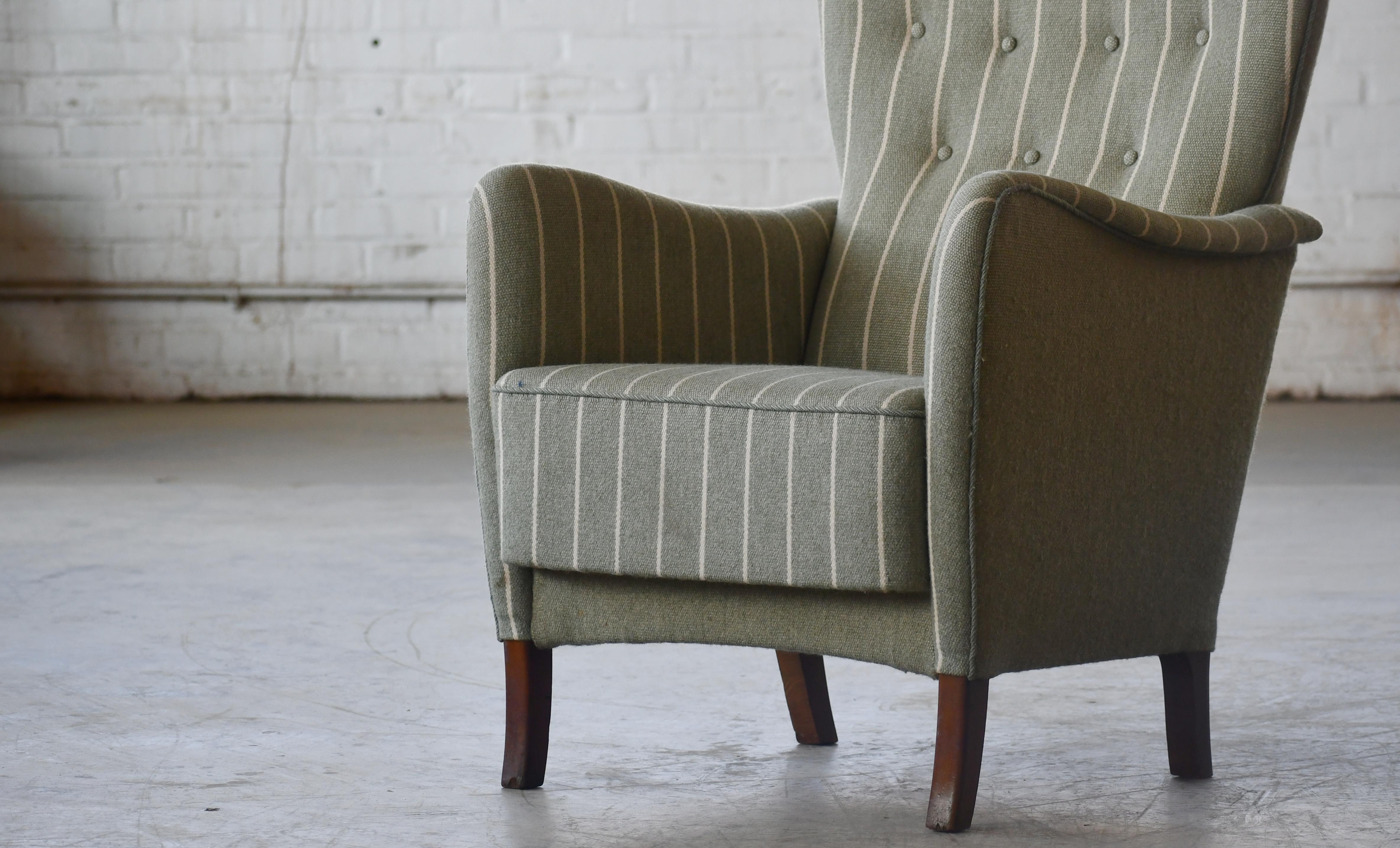 Mid-20th Century Fritz Hansen 1950s Highback Lounge Chair Model 8023 Variant Danish Midcentury